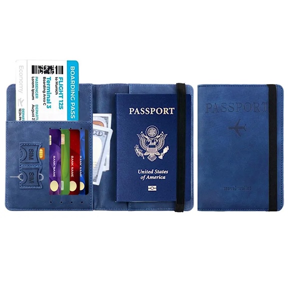 PU Leather Card Wallet Passport Pouch, RFID Blocking Passport Holder For Travel - Picture 3 of 3